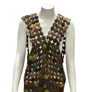 CCC Handmade Thai Silk Vest Colorful Yo Yo Pattern Open Sleeveless Design Small
